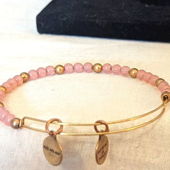 Alex and Ani Pink and Gold Beaded Gold Tone Bangle Bracelet - Picture 1 of 4